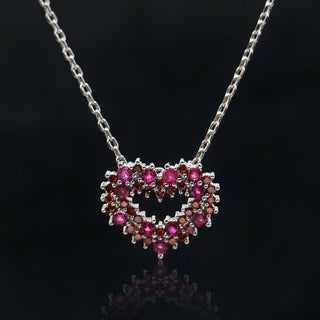 Sterling Silver Ruby and Garnet Heart Pendant Necklace