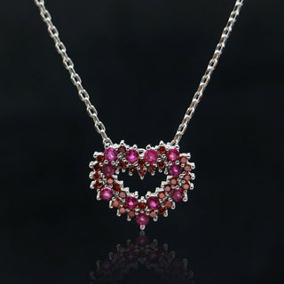 Sterling Silver Ruby and Garnet Heart Pendant Necklace