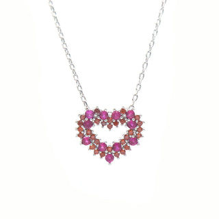 Sterling Silver Ruby and Garnet Heart Pendant Necklace