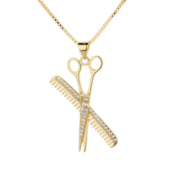 14K Gold Hair Stylist Necklace with Crystals
