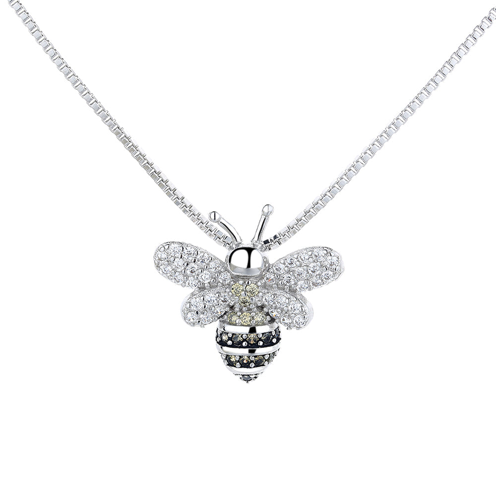 18K White Gold Bee Pendant Necklace with Crystals from Swarovski