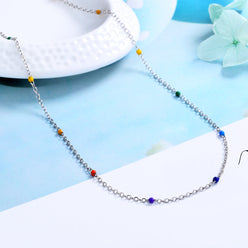 Sterling Silver 7 Genuine Chakra Stationary Necklace