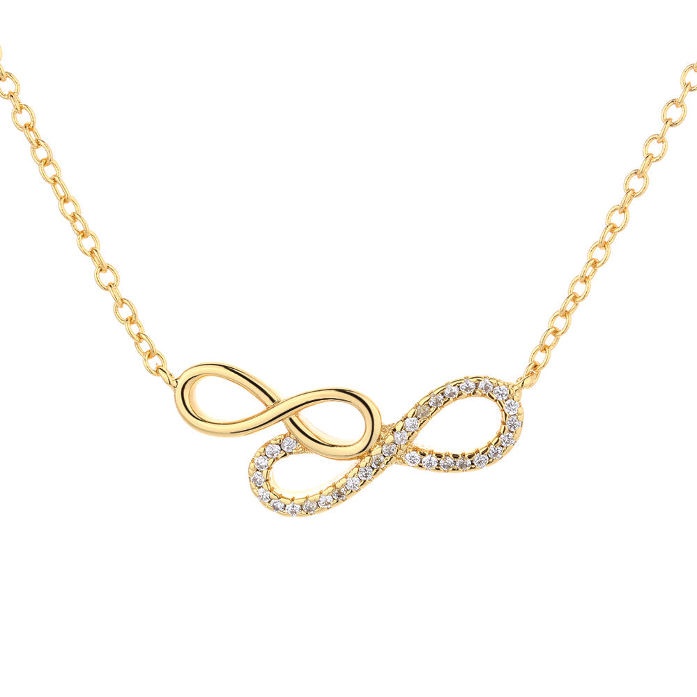 18K Gold and Sterling Silver Crystal Double Infinity Pendant Necklace