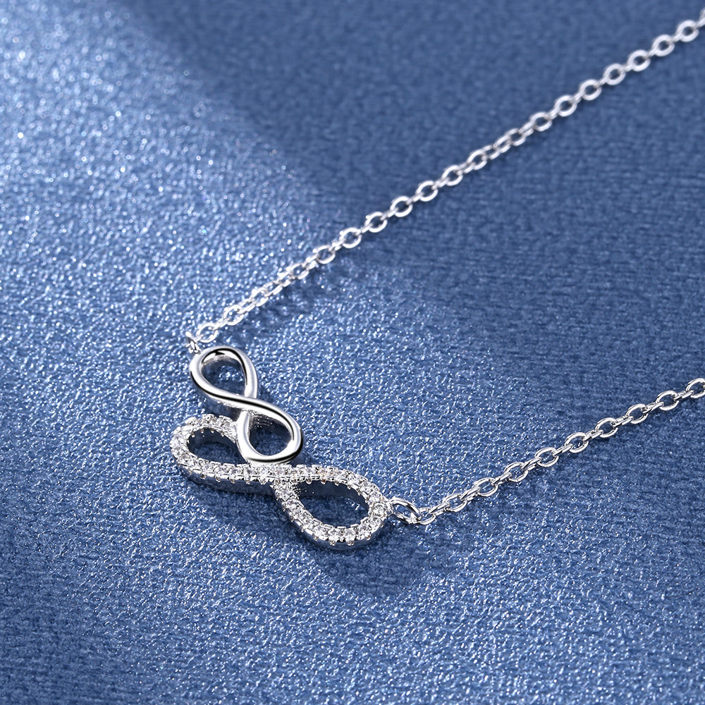18K Gold and Sterling Silver Crystal Double Infinity Pendant Necklace