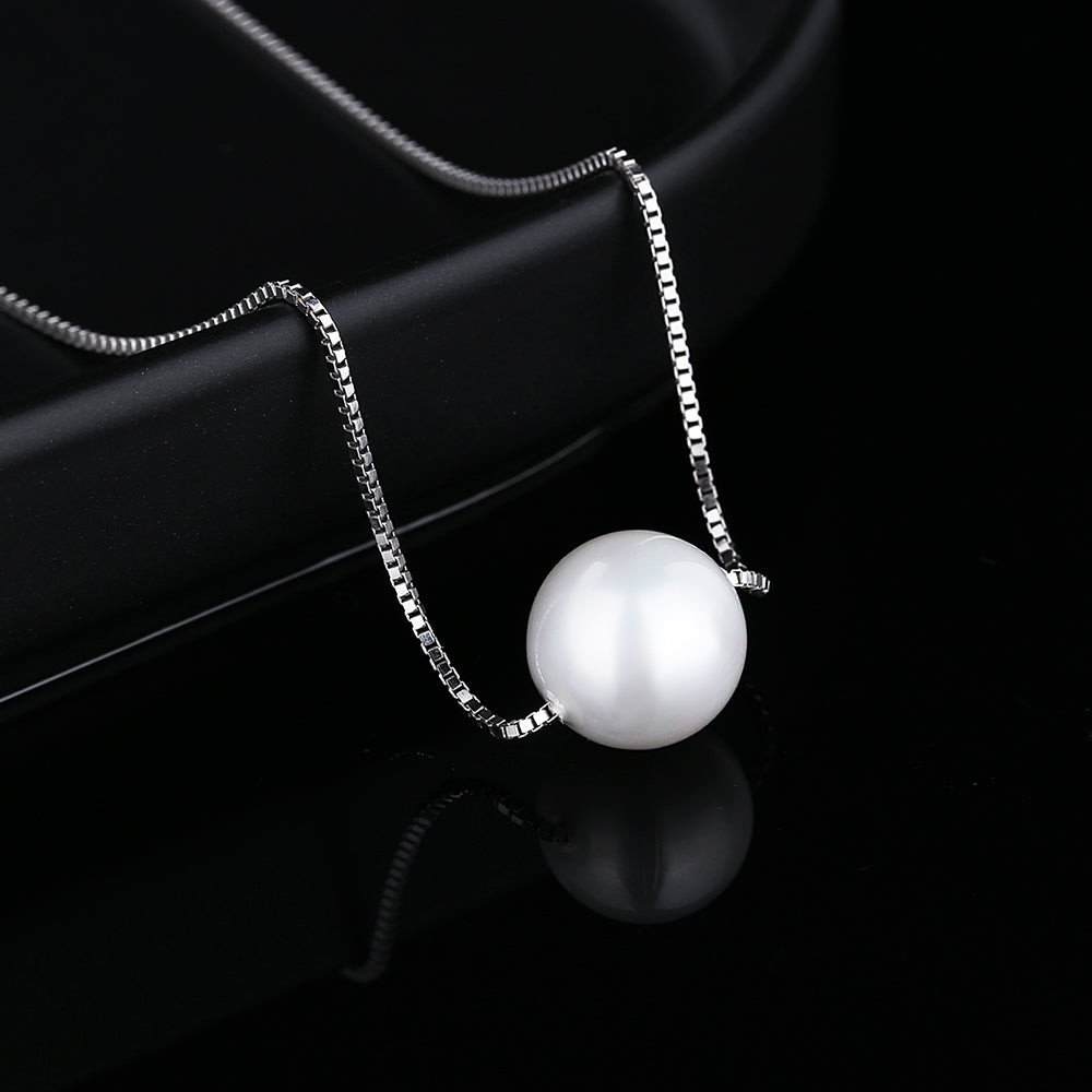 18K White Gold Faux Pearl Box Chain Pendant necklace
