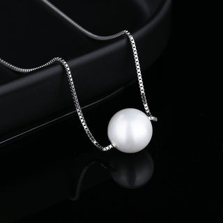 18K White Gold Faux Pearl Box Chain Pendant necklace