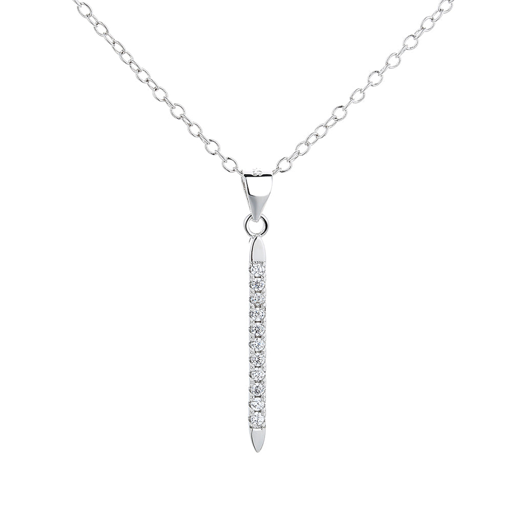 Sterling Silver Spike Necklace with Simulated Diamonds