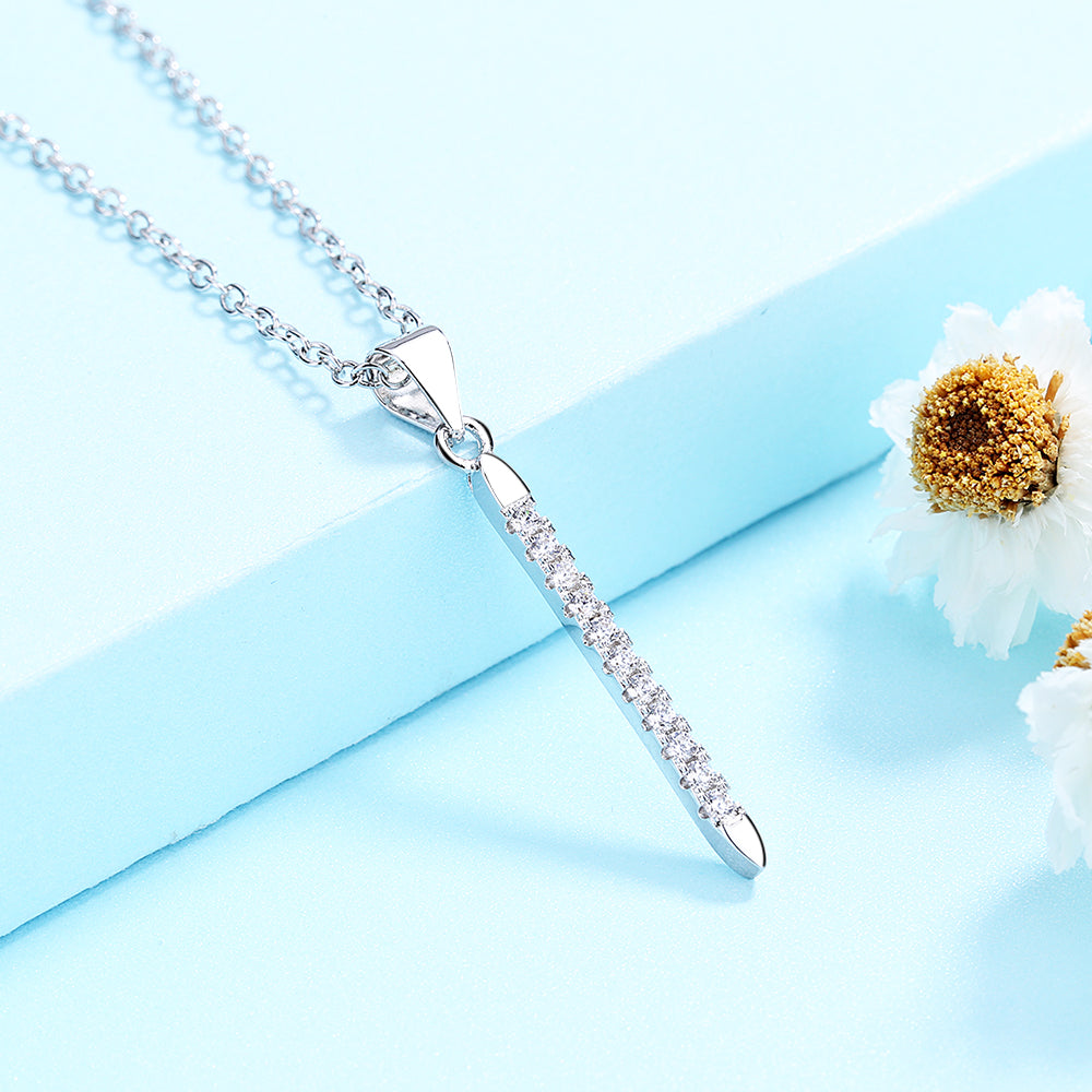 Sterling Silver Spike Necklace with Simulated Diamonds
