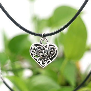 Sterling Silver and Leather Artisan Heart Pendant Necklace