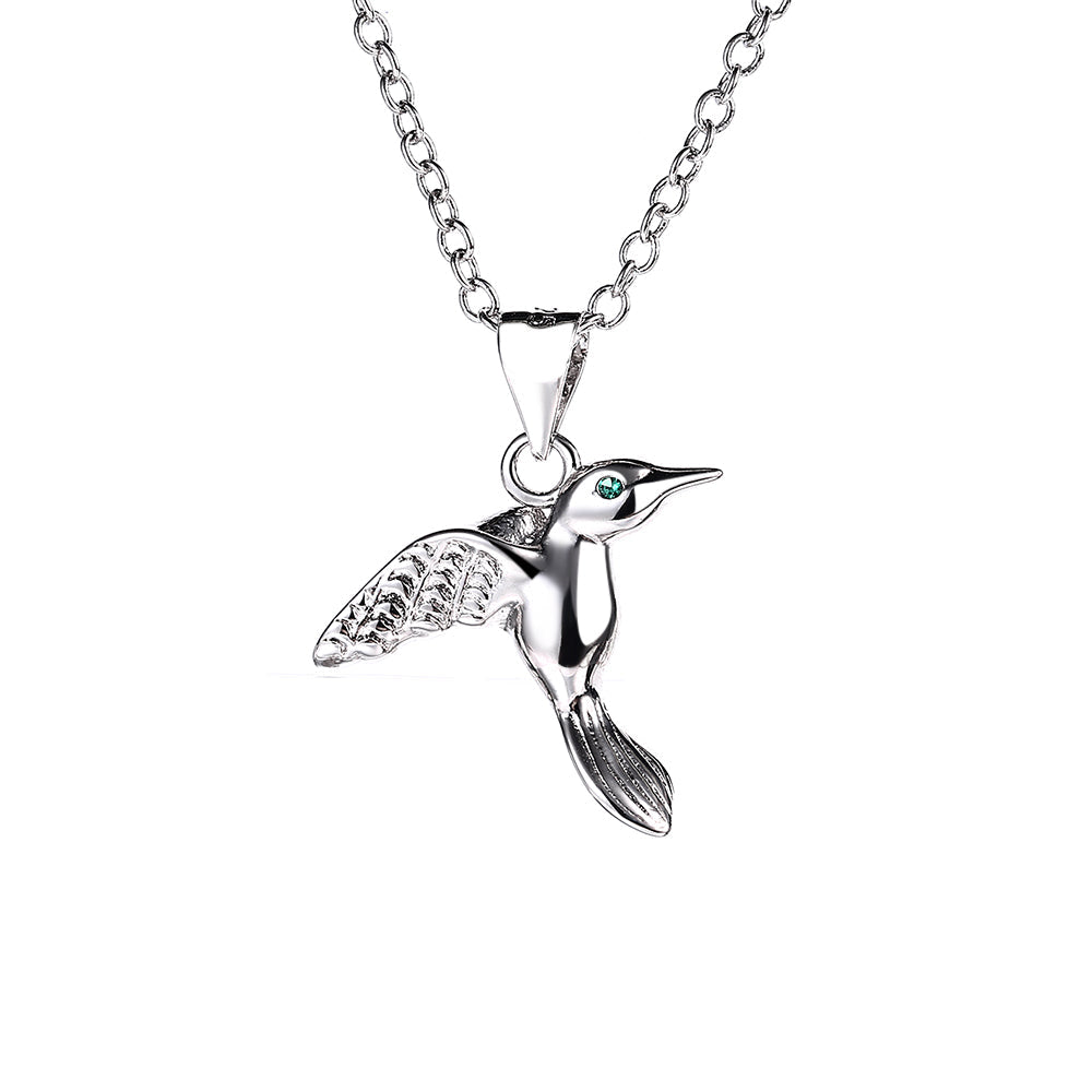 Sterling Silver Emerald Humming Bird Pendant Necklace