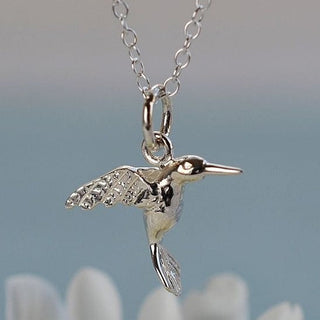 Sterling Silver Emerald Humming Bird Pendant Necklace