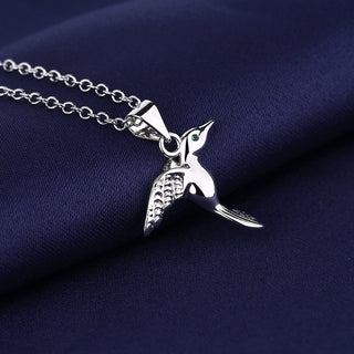 Sterling Silver Emerald Humming Bird Pendant Necklace
