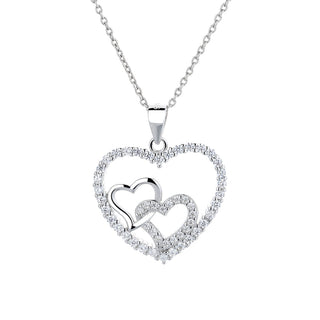 Sterling Silver Hearts Inside Heart Pendant Necklace