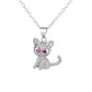 18K White Gold Pink Sapphire Plated Kitty Cat Pendant Necklace