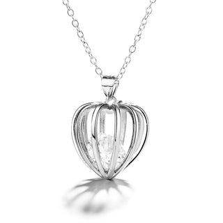 Sterling Silver Swarovski Crystal Heart Cage Pendant Necklace
