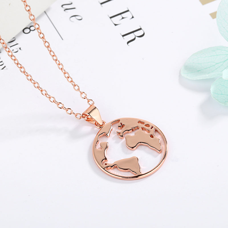 Sterling Silver And Rose Gold World Pendant Necklaces