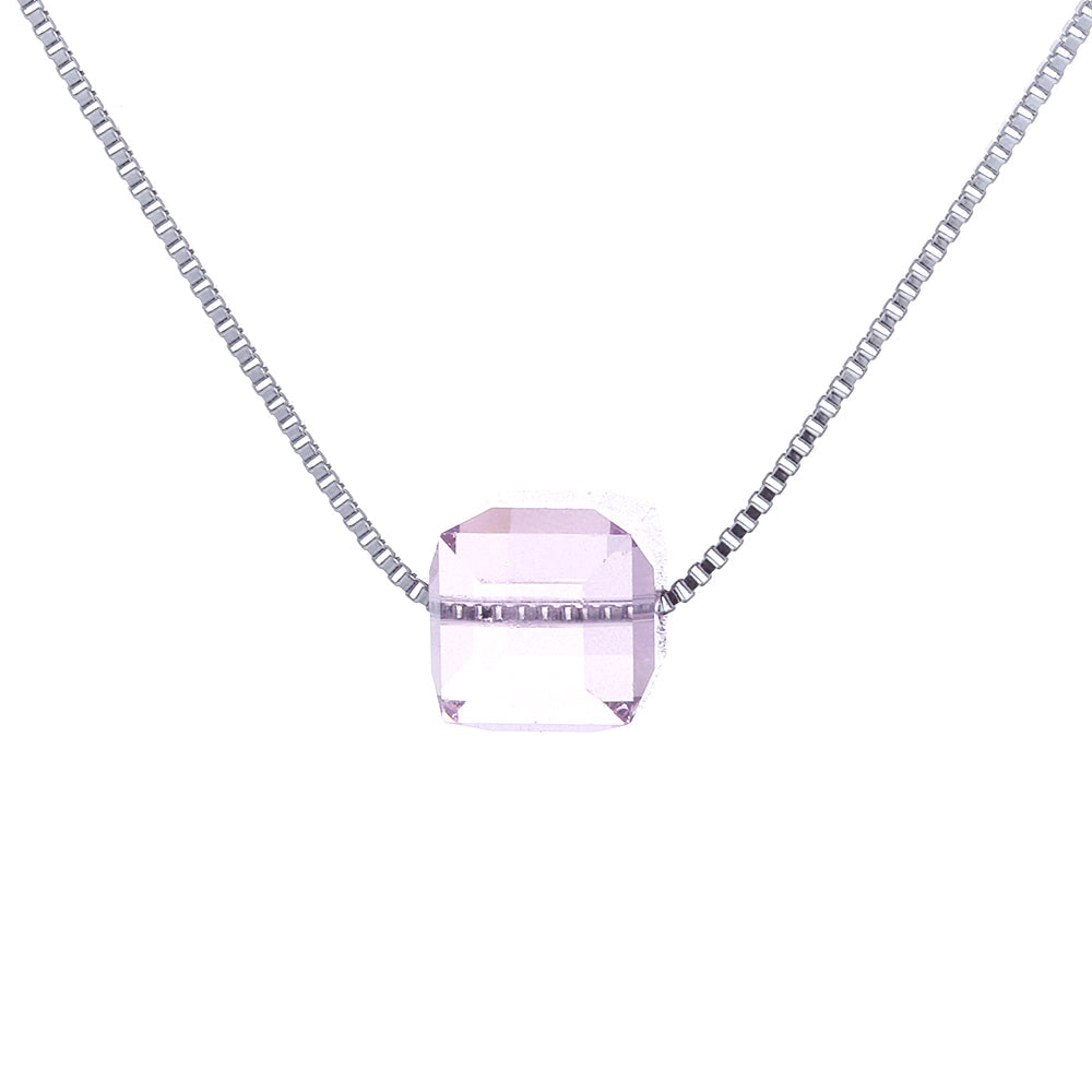 Sterling Silver Cube Pendant Necklace With Amethyst Gemstone