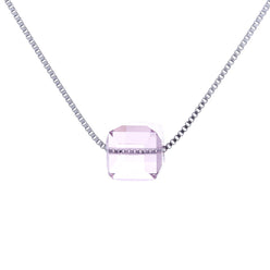 Sterling Silver Cube Pendant Necklace With Amethyst Gemstone