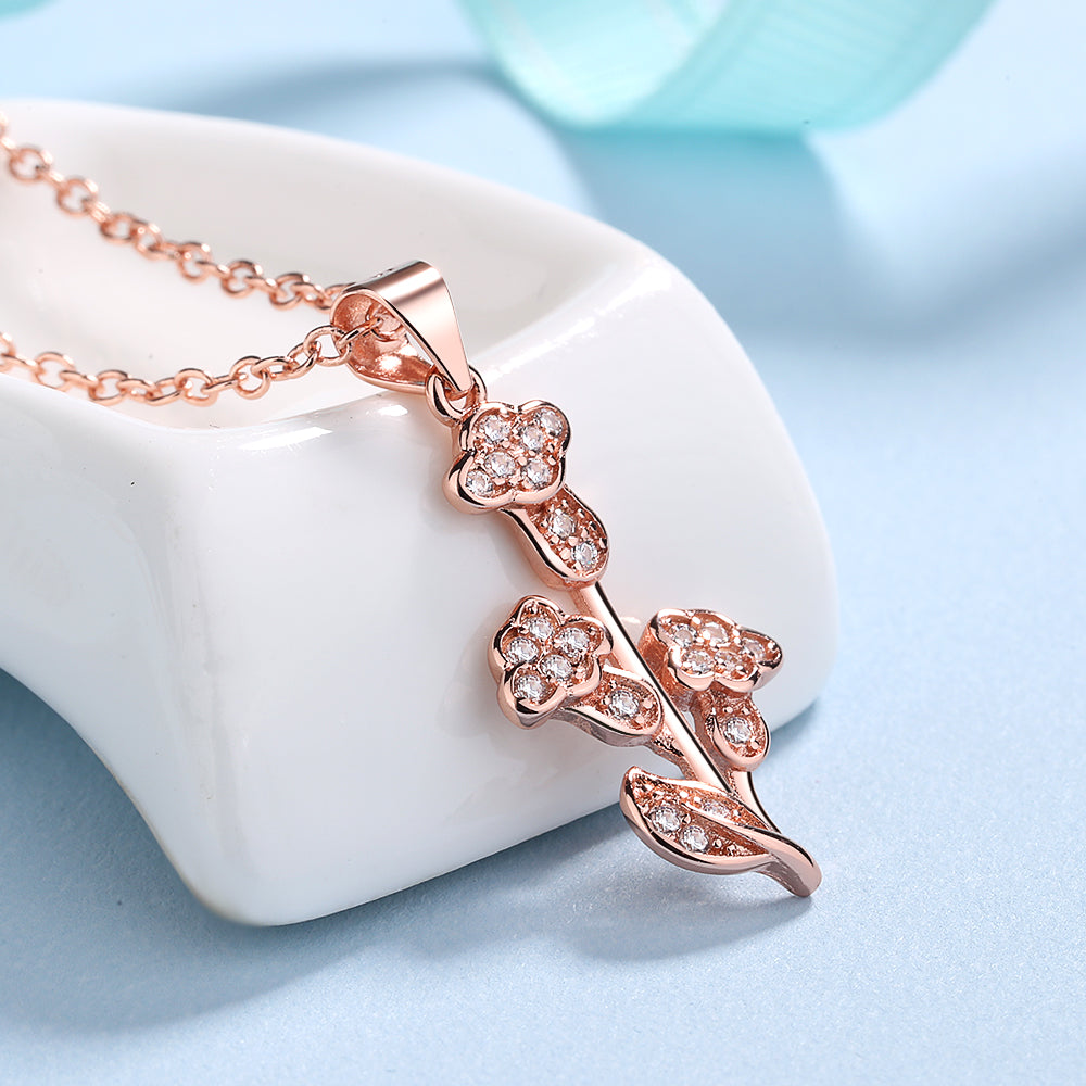 18k Rose And Sterling Silver Tulip Pendant Necklace with crystals