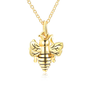14K Gold Bee Pendant Necklace in Sterling Silver