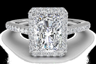 Halo Engagement Ring with Simulated Diamond in 18K White Gold
