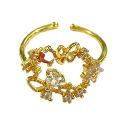 14K Yellow or Rose Gold Adjustable Ring with Crystals