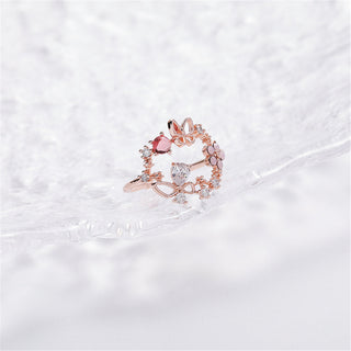 14K Yellow or Rose Gold Adjustable Ring with Crystals