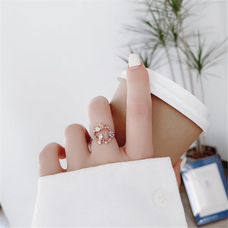 14K Yellow or Rose Gold Adjustable Ring with Crystals