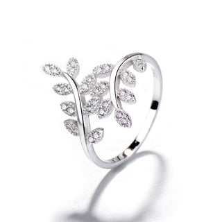 Sterling Silver Genuine Crystal Leaf Bypass Ring