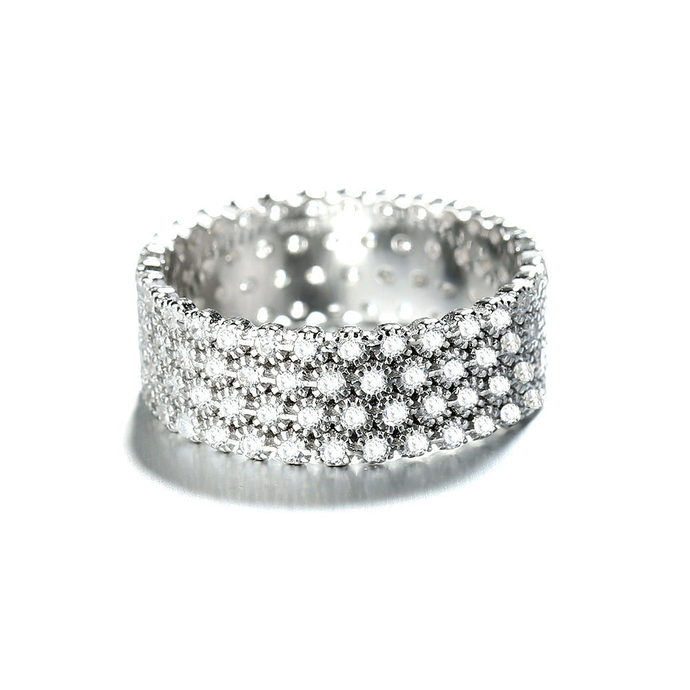 Sterling Silver Four Row Eternity Ring with Simulated Diamonds