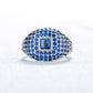 Sterling Silver Pave Crystal Rings With Clear Or Blue Sapphire Gemstones