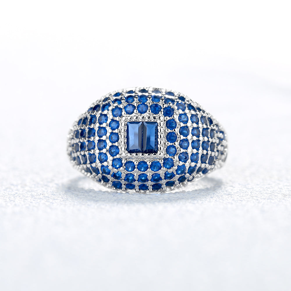 Sterling Silver Pave Crystal Rings With Clear Or Blue Sapphire Gemstones