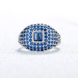 Sterling Silver Pave Crystal Rings With Clear Or Blue Sapphire Stones