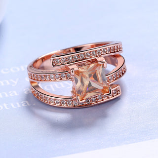 Rose Gold Over Sterling Silver Champagne Cubic Zirconia Cocktail Ring