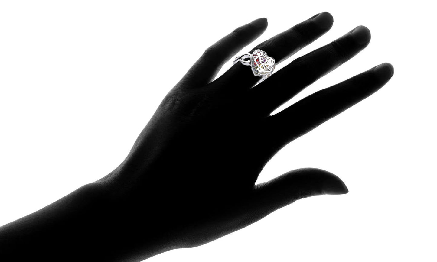Sterling Silver Caged Floating Heart Ring Made with Swarovski Crystal