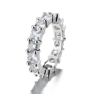 14K White Gold Brilliant & Princess Cut Eternity Ring with Simulated Diamonds