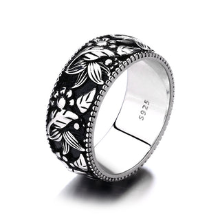 Sterling Silver Oxidized Flower Band
