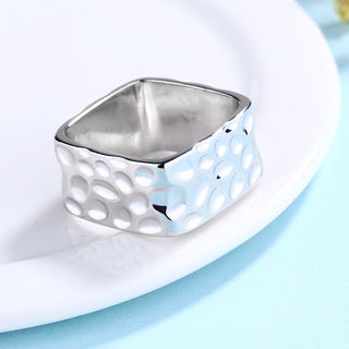 Sterling Silver Square High Polish or Square Hammered Ring