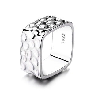 Sterling Silver Square High Polish or Square Hammered Ring