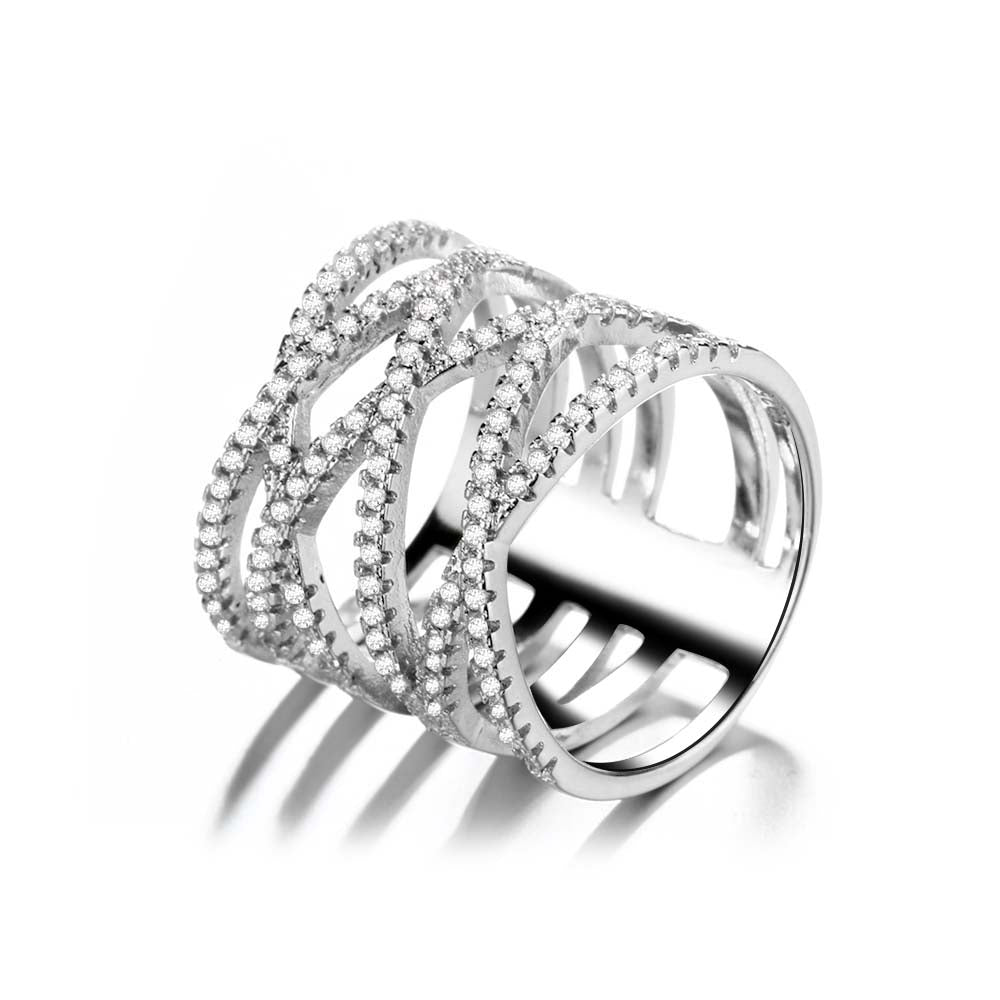 Silver-Tone Cross Over Ring with crystals from Swarovski