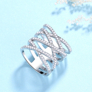 Silver-Tone Cross Over Ring With Crystals From Swarovski
