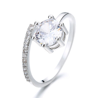 Sterling Silver Overlap Adjustable Ring with Simulated Diamond