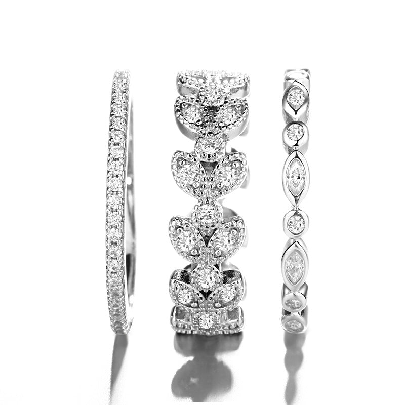 14K White Gold Three-Piece Marquise Cut Leaf Ring Set with crystals from Swarovski
