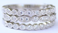 18K White Gold Milgrain Eternity Band Set with Crystals