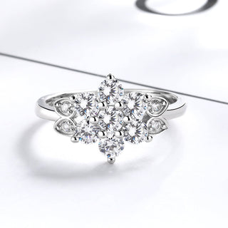 Silver-Tone Flower Ring with crystals