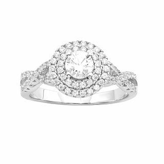 3.5 CTTW Sterling Silver Simulated Diamond Split Shank Engagement Ring