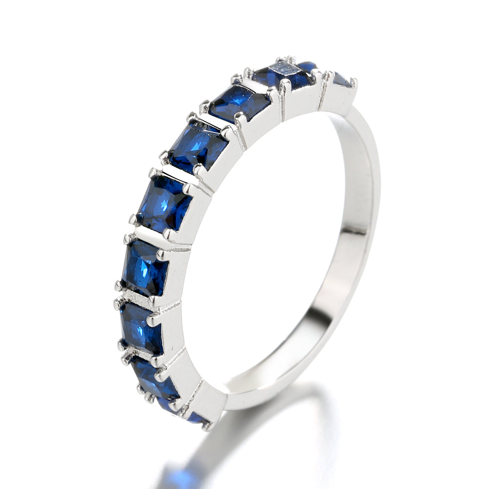 Sapphire & Sterling Silver Prong-Set Band Ring