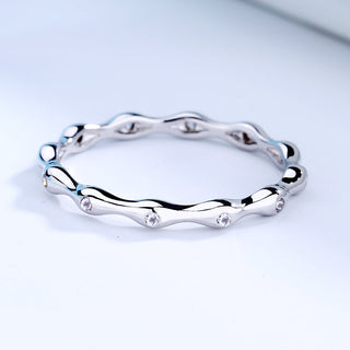 Sterling Silver Wave Ring With Crystals