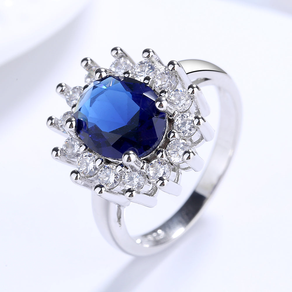 18K White Gold Halo Blue Sapphire Cocktail Ring