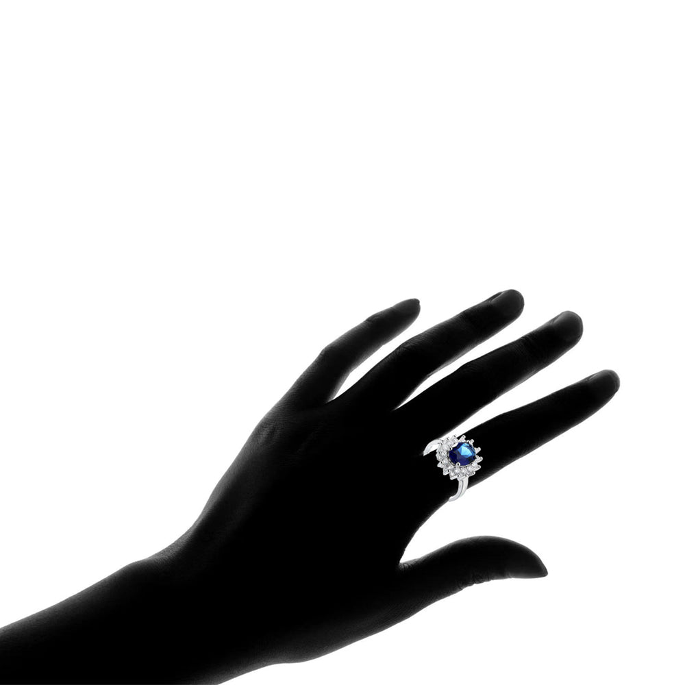 18K White Gold Halo Blue Sapphire Cocktail Ring